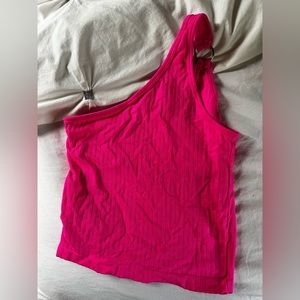 Hot Pink ribbed one shoulder crop top size XS/S